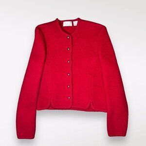 Vintage Laura Jean Wool Cardigan Thick Sweater Red 5/6